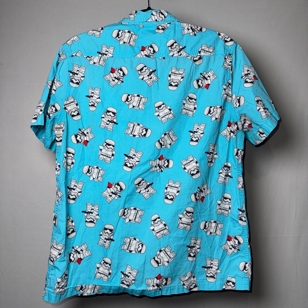 Disney Parks Star Wars Stormtrooper Button Down Shirt Mens Medium Blue Cotton - Picture 2 of 12